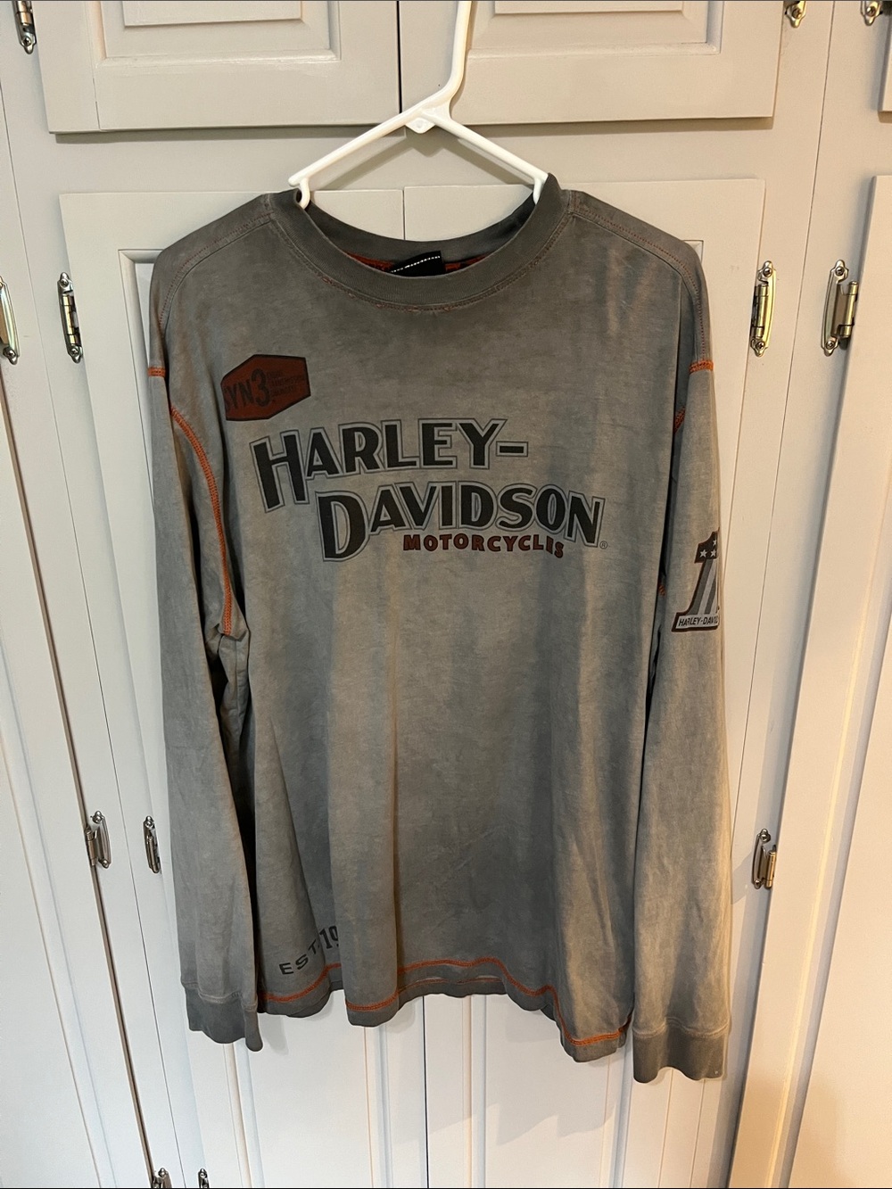 Harley-Davidson Gray Long Sleeve Logo Tee with Orange Accents, large